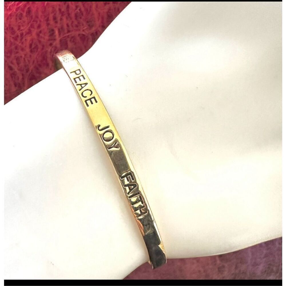Silver plated gold tone peace joy faith inspirational one cuff bracelet